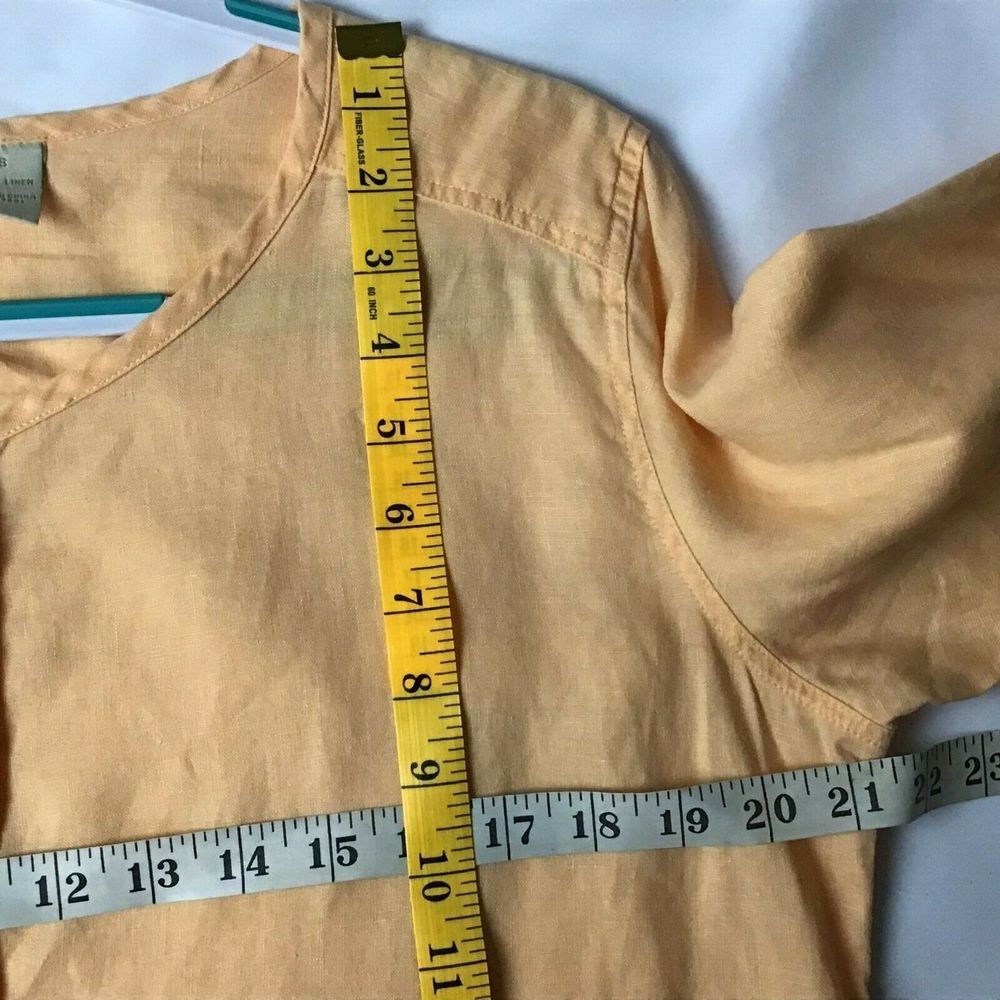 J. Jill Linen Button Front Blouse Womens Small Orange Scoop Neck Long Sleeve S - Picture 5 of 6